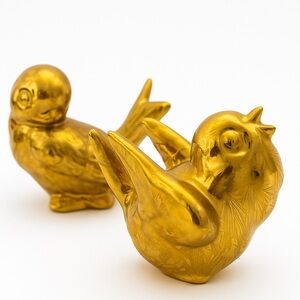 Vintage Gold Leaf Porcelain Bird Figurine Set Elegant Mid-Century Decor